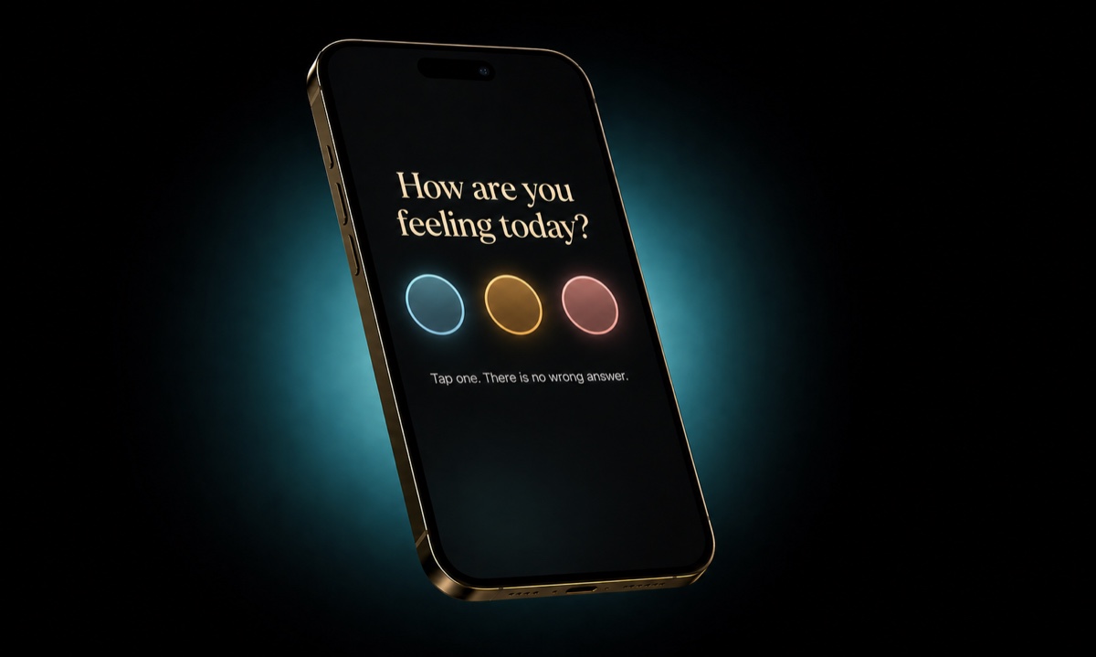 A mental wellness check-in app screen with three coloured options